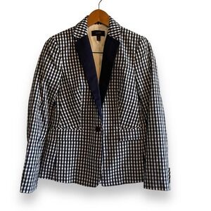 J.Crew Women's Blazer Navy White Gingham Puckered Seersucker Size 2 Preppy